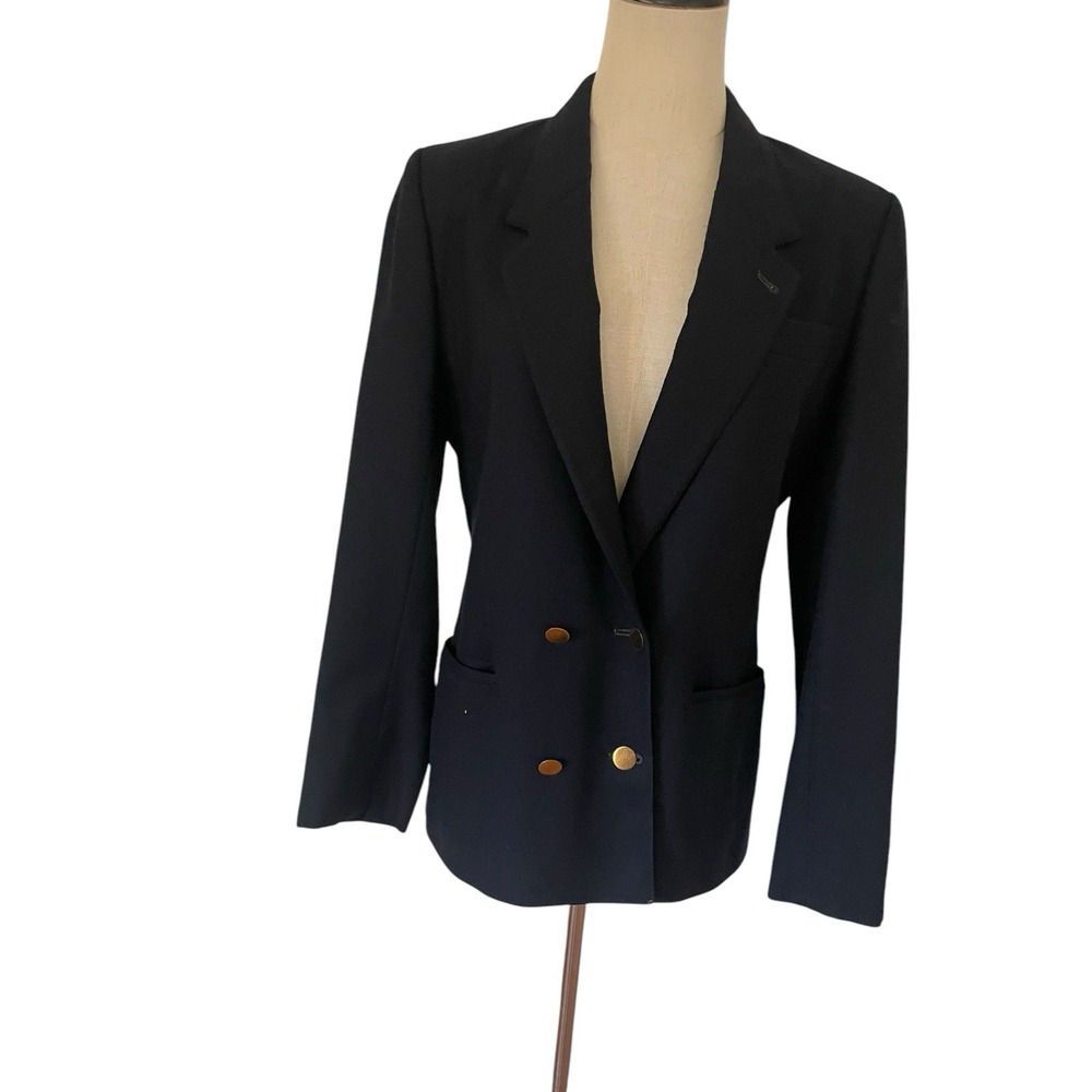 Vtg Liz Claiborne Wool Navy‎ Blue Blazer Gold Sz 10 Preppy Military Coastal